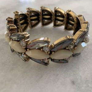J Crew Stretch Brass Glass Crystal Stone Bracelet